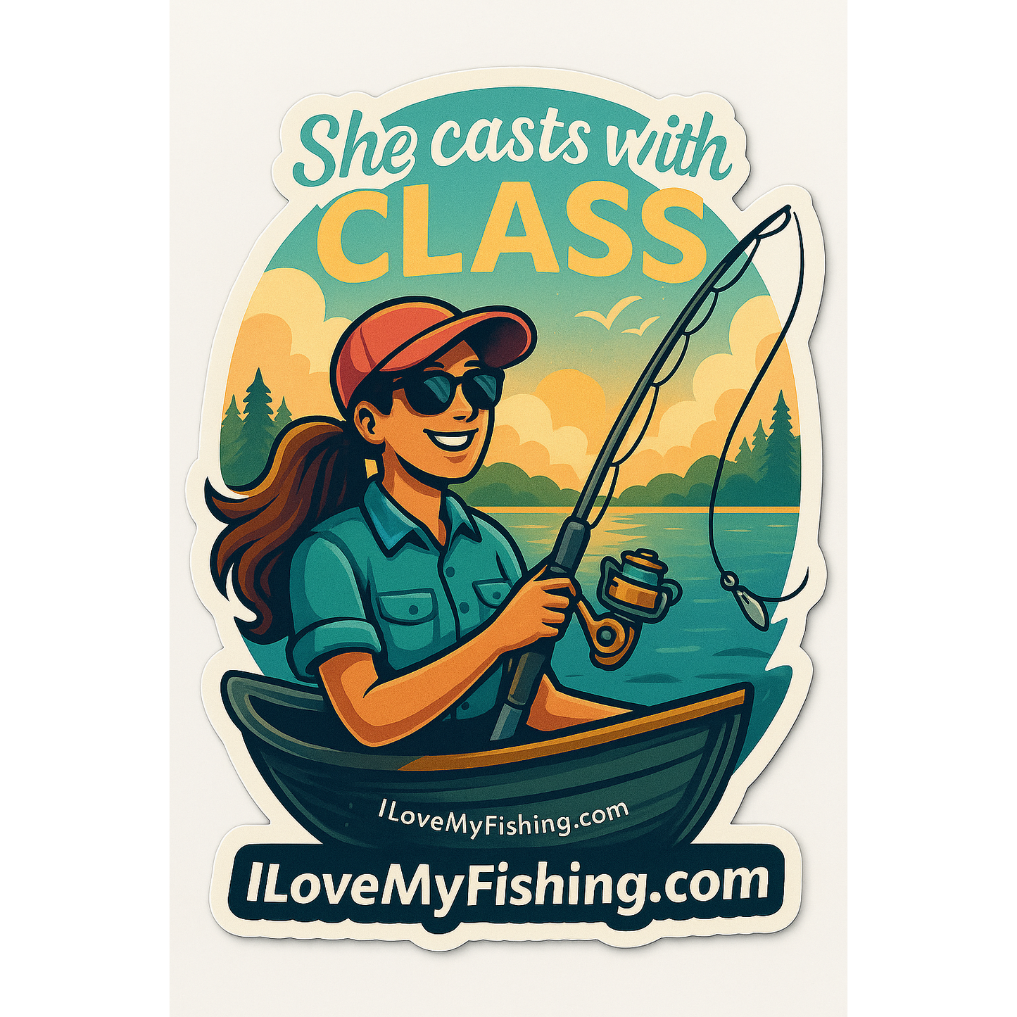 She Casts, She Conquers – Bold Women's Fishing Sticker