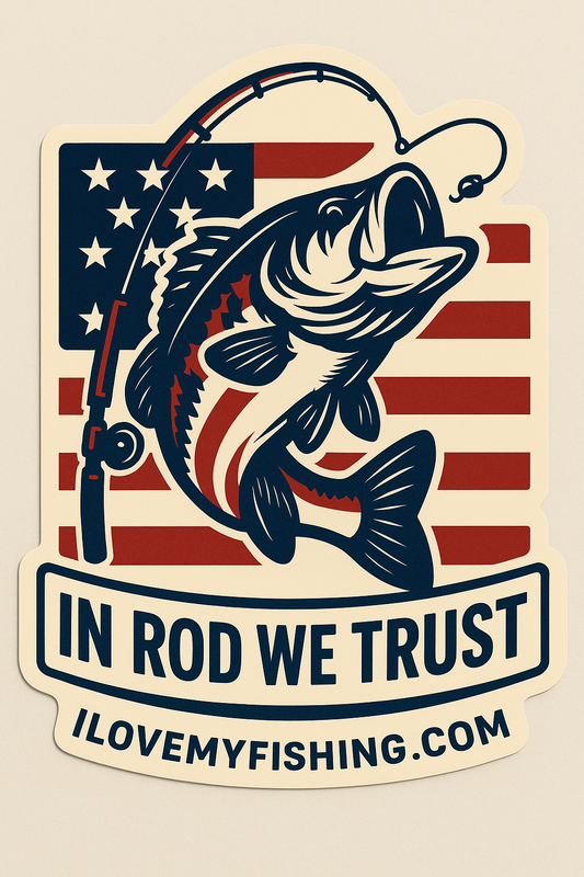 In Rod We Trust – Patriotic Fishing Sticker