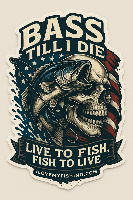 🇺🇸 Bass Till I Die – Patriotic Skull & Largemouth Fishing Sticker