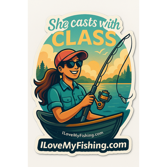 She Casts, She Conquers – Bold Women's Fishing Sticker